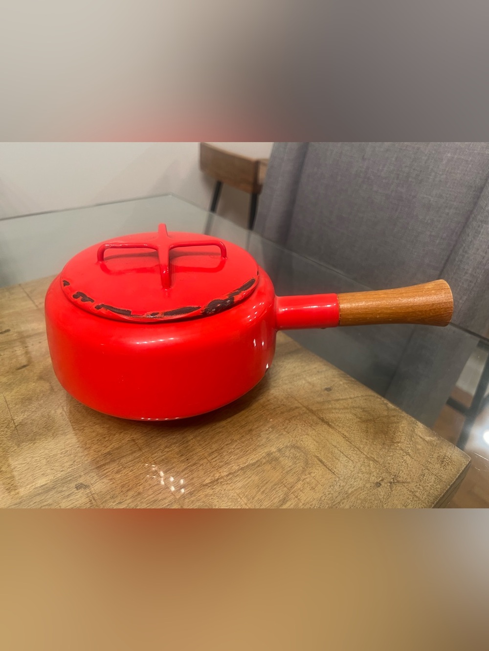 vintage red Dansk Kobenstyle sauce pot